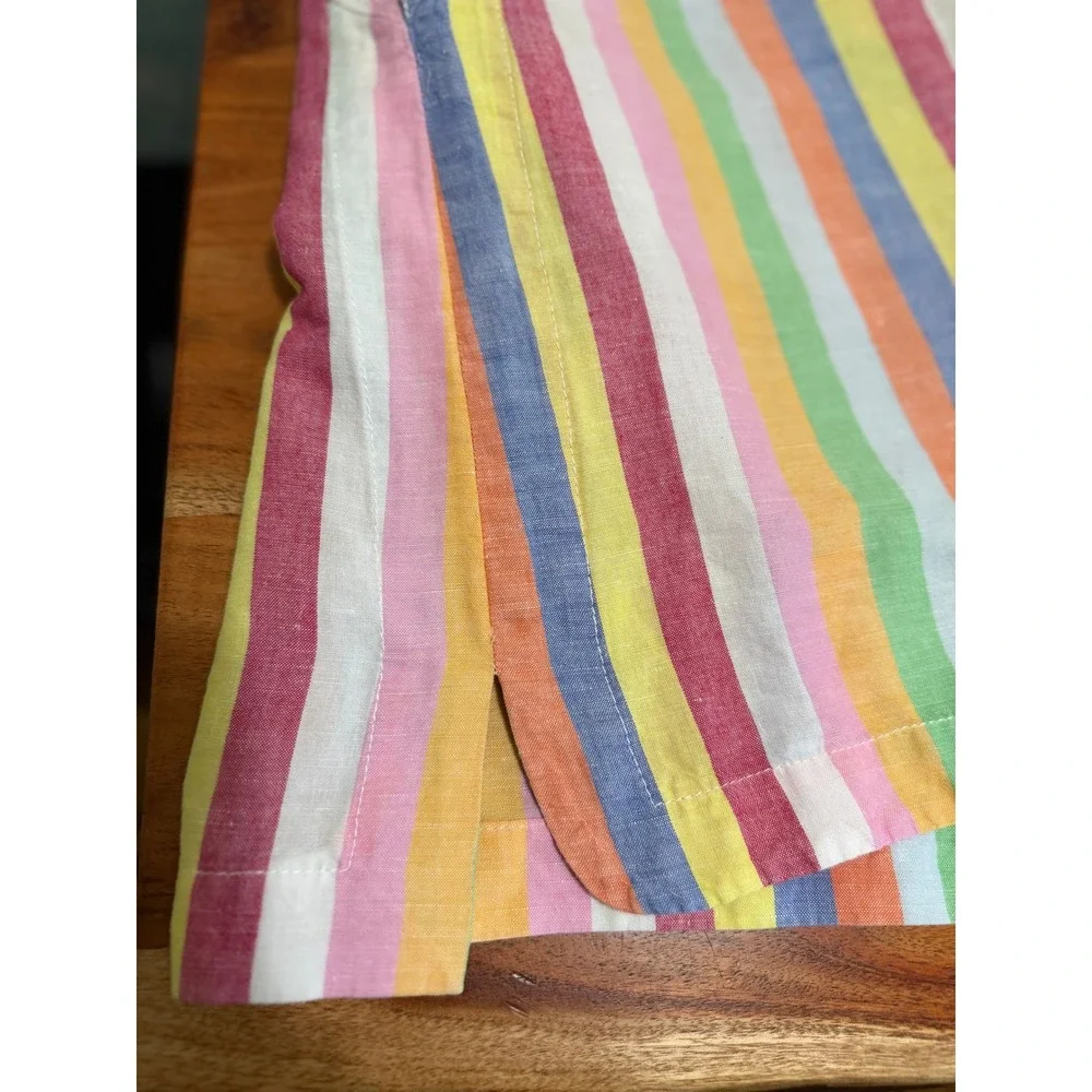 J Crew Womens Multicolor Cotton Linen Striped Rainbow Shirt Dress Medium Coastal